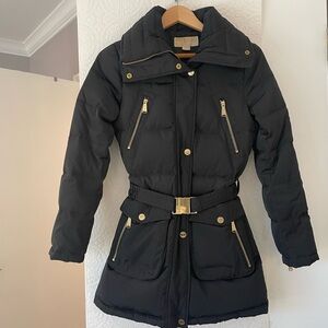 MICHAEL KORS PUFFER COAT WOMEN’S XXS BELTED MID LENGTH DOWN ZIPPERS -NO HOOD VG
